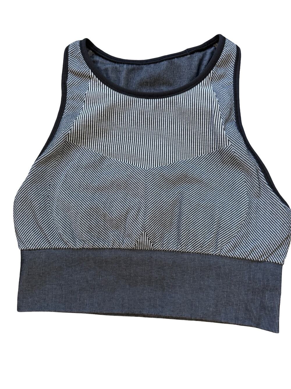 Lululemon Ebb to Train High Neck Tank/Sports Bra Gray Black Stripe Sz 6 NO PADS